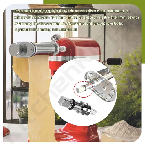 Miniatura 7 de Acoplador de eje de corte para pasta compatible con batidora de pie Kitchen-Aid – Para rodillo de pasta serie KSMP y cortador de reparación