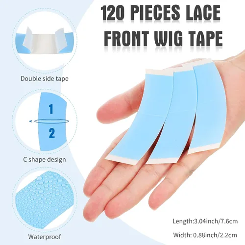Miniatura 2 de Maitys 120 piezas de cinta frontal de encaje para peluca, adhesivo de doble cara, impermeable, en forma de C, para pelucas largas y cortas, sin