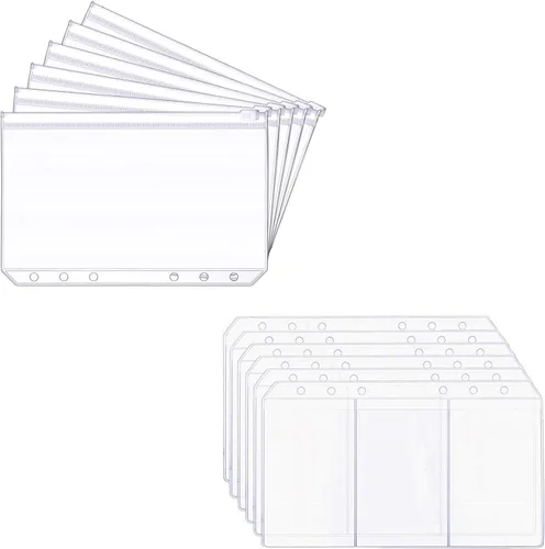 12 piezas A6 de 6 agujeros hojas sueltas para cuaderno organizador de relleno, 6 bolsas con cremallera y 6 páginas de repuesto para tarjetas de