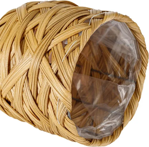 Miniatura 4 de Juego de 2 cestas tejidas para macetas con forro de plástico y 3 patas de madera, flores, juguetes de granja rústica (tejido grueso)