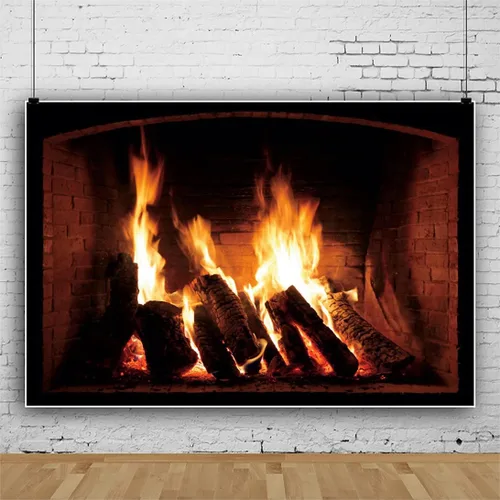 Miniatura 3 de Haoyiyi Telón de fondo de fotografía de leña ardiente de 5 x 3 pies, chimenea, bosque llameante, fuego ardiente, invierno, fiesta de Navidad, fondo