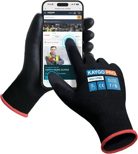 Miniatura 85 de KAYGO KG11PB - Guantes de seguridad con revestimiento delgado de poliuretano, tejido sin costuras, agarre suave en palma y dedos, para trabajo Verde