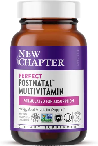 New Chapter, Vitaminas Postnatales Suplemento de Lactancia, Multivitamínico Completo con Vitamina D3 Fermentada + Vitaminas B, Hecho con Verduras y