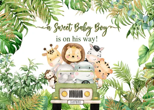 Miniatura 8 de Avezano Telón de fondo rosa para baby shower de safari para niñas, animales de la selva, decoración de baby shower, hojas tropicales, suministros