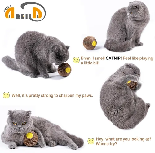 Miniatura 2 de AREIIA Bola de Hierba Gatera para Gatos Bola Rellenable con Rascador Fiebre Felina Juguetes para Reducir la Obesidad y la Soledad CSB01BR