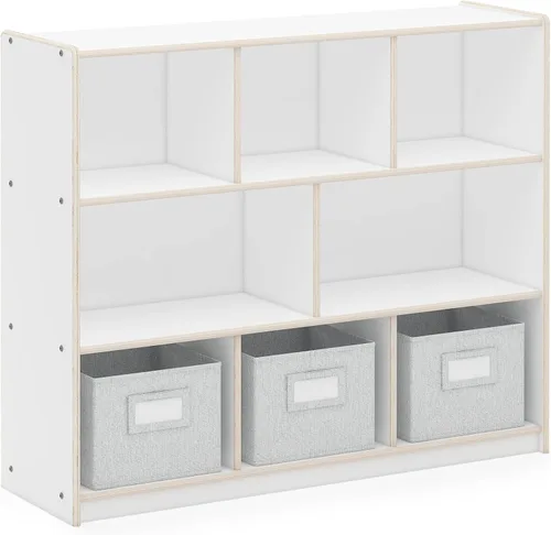Miniatura 10 de Guidecraft EdQ - Estante de almacenamiento natural con 3 compartimentos de tela: estantería de madera y organizador de juguetes para niños, unidad