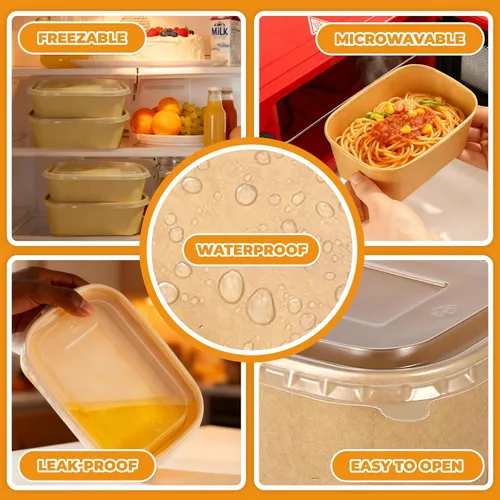 Miniatura 3 de Kaderron 50 Pack 20 OZ Large Paper Bowls with Lids with Spoons and Forks, Heavy Duty Disposable Meal Prep Containers for Party, Soak-Proof and