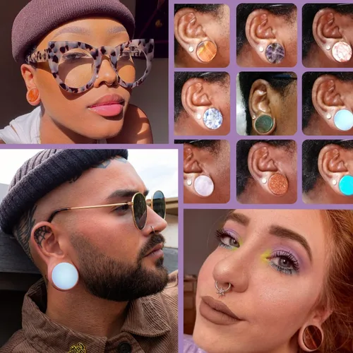 Miniatura 9 de BodyJ4You 18PC Body Piercing Stone Plugs - Ear Stretching Kit - Beginners 8G-00G, Big Gauges 11mm-24mm (1 Inch) - Saddle Double Flared Tunnels
