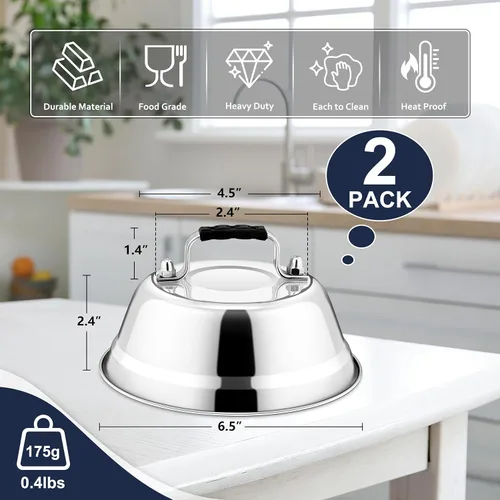 Miniatura 2 de HaSteeL - Cúpula para fundir quesos de 6.5 pulgadas, pequeña cubierta redonda de acero inoxidable, tapa de vapor para cocina, cocina, parrilla