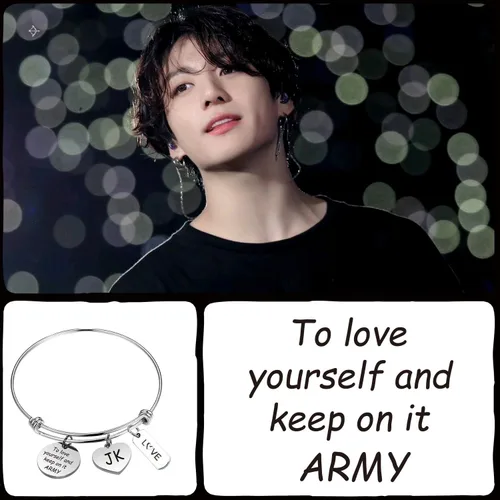 Miniatura 6 de LACAKU - Pulsera para niño Kpop BTS Bangtan dijes con textos en inglés amarte a ti mismo ARMY regalo de joyería para niños acero inoxidable JK BR
