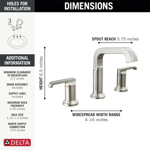 Miniatura 3 de Delta Faucet Tetra - Grifo de baño de níquel cepillado de 3 agujeros, grifo de baño de níquel cepillado, grifo de lavabo de baño, tecnología