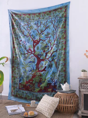 Miniatura 7 de Popular Handicrafts Tree Of Life - Tapiz psicodélico hippie de tamaño individual para colgar en la pared, diseño de maditación india, gitano, Azul