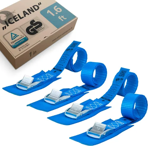 valonic Islandia - Correas cortas de amarre - Paquete de 4, 1.6 pies x 1 pulgada, 1100 libras, certificado por TÜV Rheinl, almohadilla de