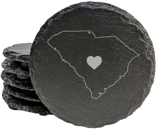 Miniatura 43 de Rustic Slate Coasters Set of 6, Round 4" with South Carolina 'Home Sweet Home' Design, for Holidays, Birthdays, Housewarming, She-Shed, Man Cave