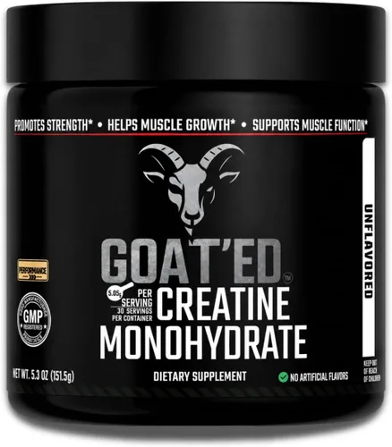 GOAT'ED Monohidrato de creatina en polvo | Creatina micronizada 100% pura para crecimiento muscular, fuerza y recuperación | Suplemento de creatina