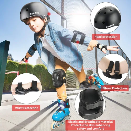 Miniatura 6 de Juego de almohadillas para casco de bicicleta y patineta para niños, equipo de protección para niños pequeños, rodilleras y coderas para niños