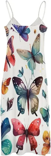 Miniatura 6 de Vestido largo de playa con estampado de mariposas coloridas para mujer, estampado floral, bohemio, vestido de playa