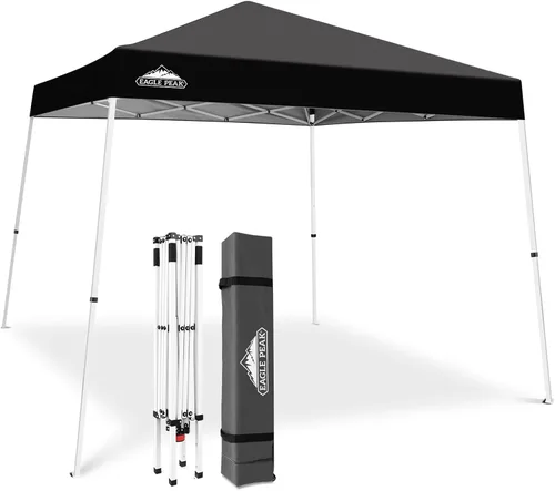 Eagle Peak - Pérgola plegable (10.0 x 10.0 pies), patas inclinadas, de tela, para exteriores, fácil de montar, Negro