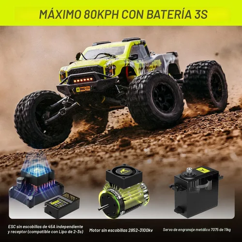Miniatura 2 de AMORIL 1/10 RTR - Autos RC rápidos sin escobillas para adultos, camión monstruo eléctrico todoterreno de 50 mph, impermeable, de alta velocidad