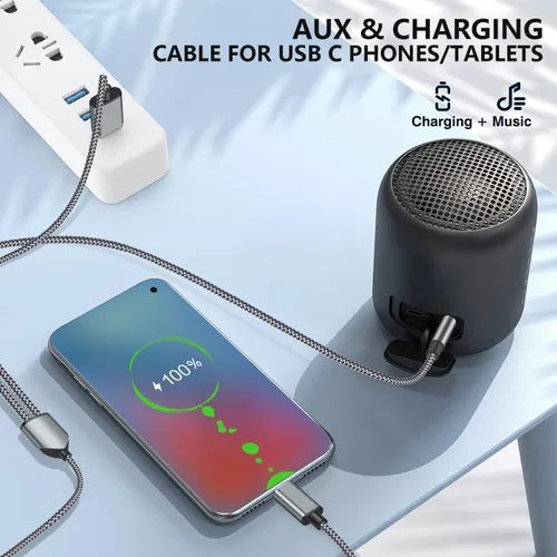 Miniatura 6 de Cable de audio auxiliar USB C a 0.138 in con carga, USB C 2 en 1 a 0.138 in, cable de audio para auriculares estéreo de automóvil con carga PD de 18