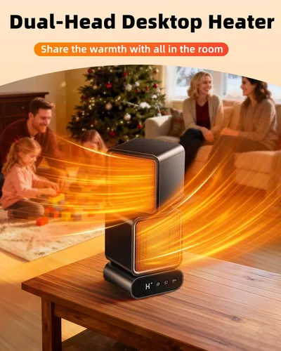 Miniatura 2 de Calentador de espacio de doble cabezal, calentadores eléctricos portátiles para uso en interiores con termostato y control remoto, oscilación