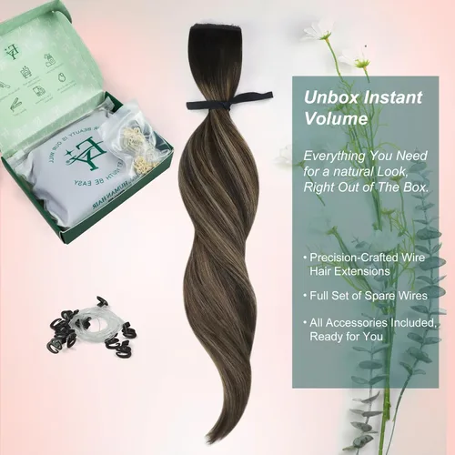 Miniatura 17 de Easyouth Extensión de cabello humano rubio con cola de caballo, extensiones de cabello humano rubio dorado con reflejos rubios, extensiones