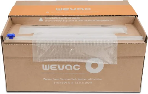 Miniatura 4 de Wevac 2 Rollos de Sellado al Vacío para Alimentos de 8''x100' y 11''x100', Rollo Conservador con Cortador, Bolsas Selladoras al Vacío Ideales