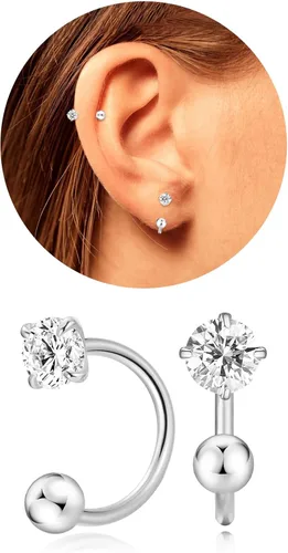 Pequeños aretes de piedra natal natural de 0.118 pulgadas para mujeres, adolescentes y niñas, pequeños aretes de medio aro para cartílago