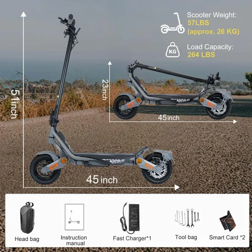 Miniatura 8 de Scooter eléctrico para adultos, 5600 W/1500 W/1200 W/800 W, scooter eléctrico rápido, 46/40/35 MPH velocidad máxima, batería de 27 Ah/20.8 Ah/15.6