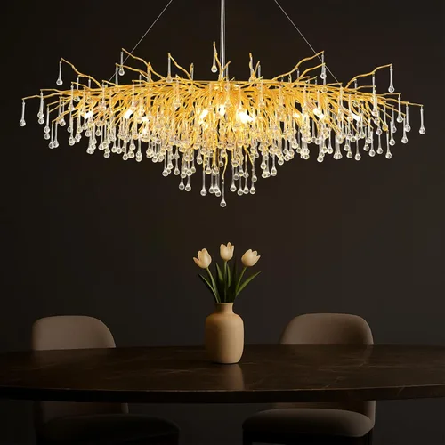 Miniatura 19 de Candelabro de cristal para comedor, lámpara moderna de 24 pulgadas para sala de estar, candelabros de rama de árbol dorado con 8 luces, lámpara