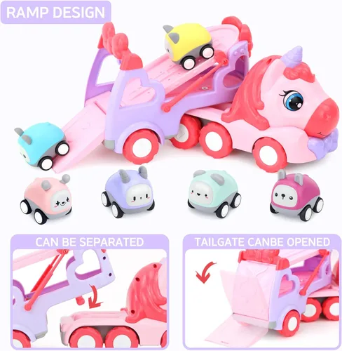 Miniatura 6 de Vehículo de camión 7 en 1 para niños pequeños de 2 a 4 años, auto de unicornio con luces y música, juguetes para niñas de 2 a 4 años, juguetes