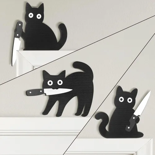 Miniatura 8 de Dripykiaa Divertida decoración de baño de gato negro, 3 piezas de decoración de pared de gato negro de madera, única para los amantes de los gatos
