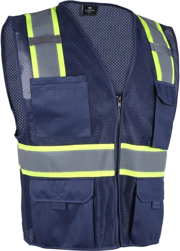 Miniatura 8 de VENDACE Hi Vis - Chaleco de malla reflectante de seguridad para hombre, ANSI Clase 2, chaleco de alta visibilidad con 8 bolsillos y cremallera
