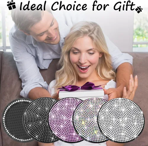 Miniatura 7 de BFXM 2 piezas de portavasos brillantes, portavasos antideslizantes de silicona con diamantes universales de 2.75 pulgadas, accesorios brillantes