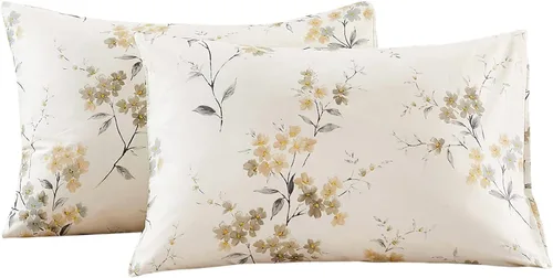 Miniatura 21 de ECOCOTT Floral Pillowcases Standard Size Set of 2, 100% Washed Cotton Pillow Cases with Envelope Closure, Beige Botanical Wildflower Printed Pillow