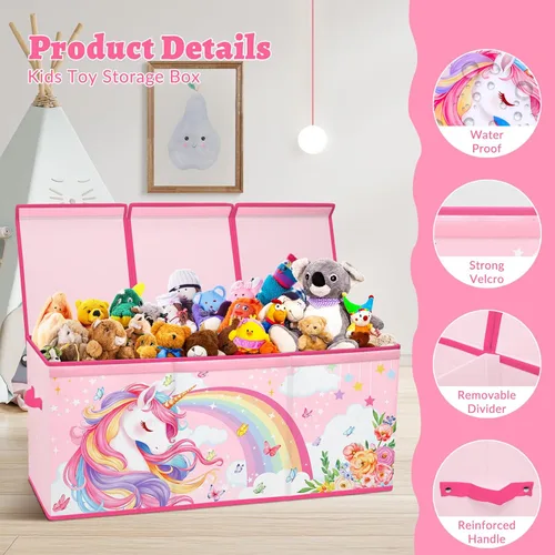 Miniatura 3 de decalsweet Caja de juguetes para niños, contenedor de almacenamiento plegable con asas para tapas para niños y niñas, caja organizadora de juguetes