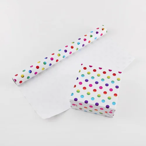 Miniatura 3 de Miss DuiDui Rollo de papel de regalo de puntos, 17 x 315 pulgadas, papel de regalo con diseño de puntos de aluminio coloridos para fiestas