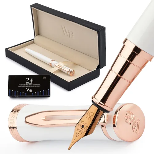 Miniatura 11 de Conjunto de pluma estilográfica Wordsworth & Black, plumín extra fino dorado de 18 quilates, incluye 24 cartuchos de tinta, convertidor de repuesto