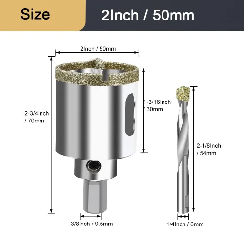 Miniatura 2 de ASNOMY Sierra perforadora de diamante de 2 pulgadas (1.969 in) con broca piloto, sierra de agujero recubierta de punta de diamante de 2 pulgadas