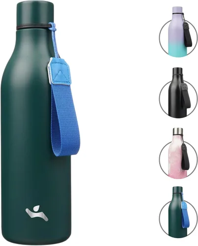 Miniatura 11 de Konokyo Botella de agua aislada con correa, botella de agua de acero inoxidable de 18 onzas de doble pared con aislamiento al vacío, frasco de Verde