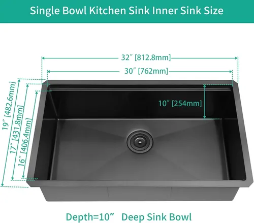 Miniatura 4 de LQS Fregadero de Cocina Empotrado Negro, Fregadero de Estación de Trabajo de Cocina Empotrado de 32 Pulgadas con Línea de Drenaje en Forma de X