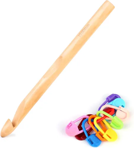 Miniatura 9 de 16 piezas de ganchos de ganchillo de madera, de 3 a 30 mm de diámetro, mango de ganchillo, agujas de tejer con 10 marcadores de punto de tejer