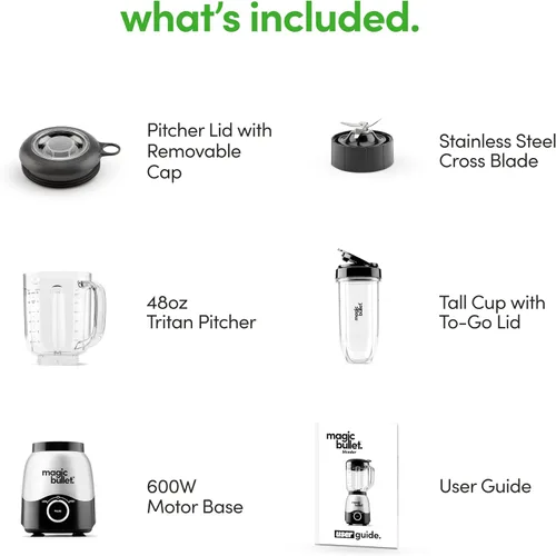 Miniatura 11 de Batidora Combo Magic Bullet®, 600W, Jarra de 48oz, Taza de 16oz con Tapa para Llevar, Fácil de Limpiar, Cuchilla Cruzada, para Batidos, Salsas