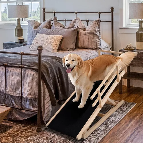 Miniatura 2 de Rampa para Perros, Rampa Plegable de Madera Ajustable de 5 Niveles para Cama Mediana, Sofá, SUV - Alta Tracción, Rampas Portátiles para Patas