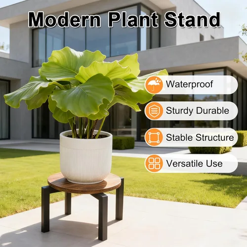 Miniatura 2 de Vigordream Soporte para plantas de interior, soporte para plantas de metal resistente y resistente, taburete de madera para plantas, soporte