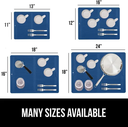 Miniatura 5 de GORILLA GRIP Tapete de secado de platos de silicona patentado 100% sin BPA para encimera de cocina, diseño acanalado para atrapar agua, fácil de Azul