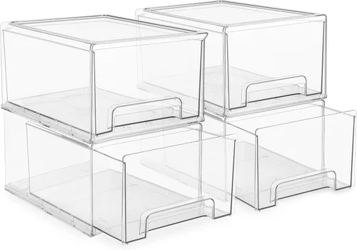 Miniatura 16 de Sorbus 1 cajón grande y 2 pequeños transparentes y apilables – Cajones organizadores de plástico con asas – Cajones de almacenamiento extraíbles