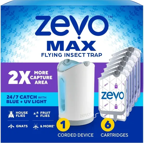 Miniatura 12 de Zevo MAX - Atrapa insectos y trampa para moscas para interiores, trampa de insectos voladores para mosquitos, moscas domésticas y de la fruta, uso