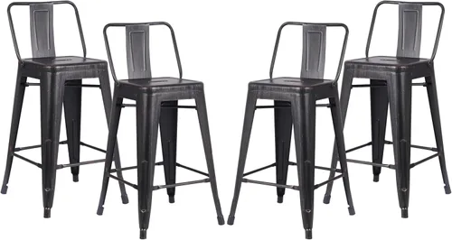 Miniatura 10 de AC Pacific Juego de 2 taburetes de metal de 24 pulgadas, estilo rústico campestre con respaldo bajo, construcción ligera y resistente, fácil NEGRO