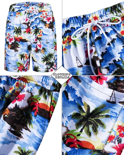 Miniatura 29 de TUNEVUSE Conjunto de camisas y pantalones cortos hawaianos para hombre, 2 piezas, trajes de playa con estampado de flores, traje tropical de verano